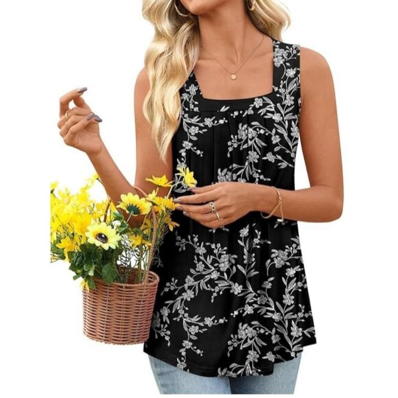 Tops - (NWT) LONGYUAN Sleeveless Tank/Tunic Top - Black/White Floral - XL